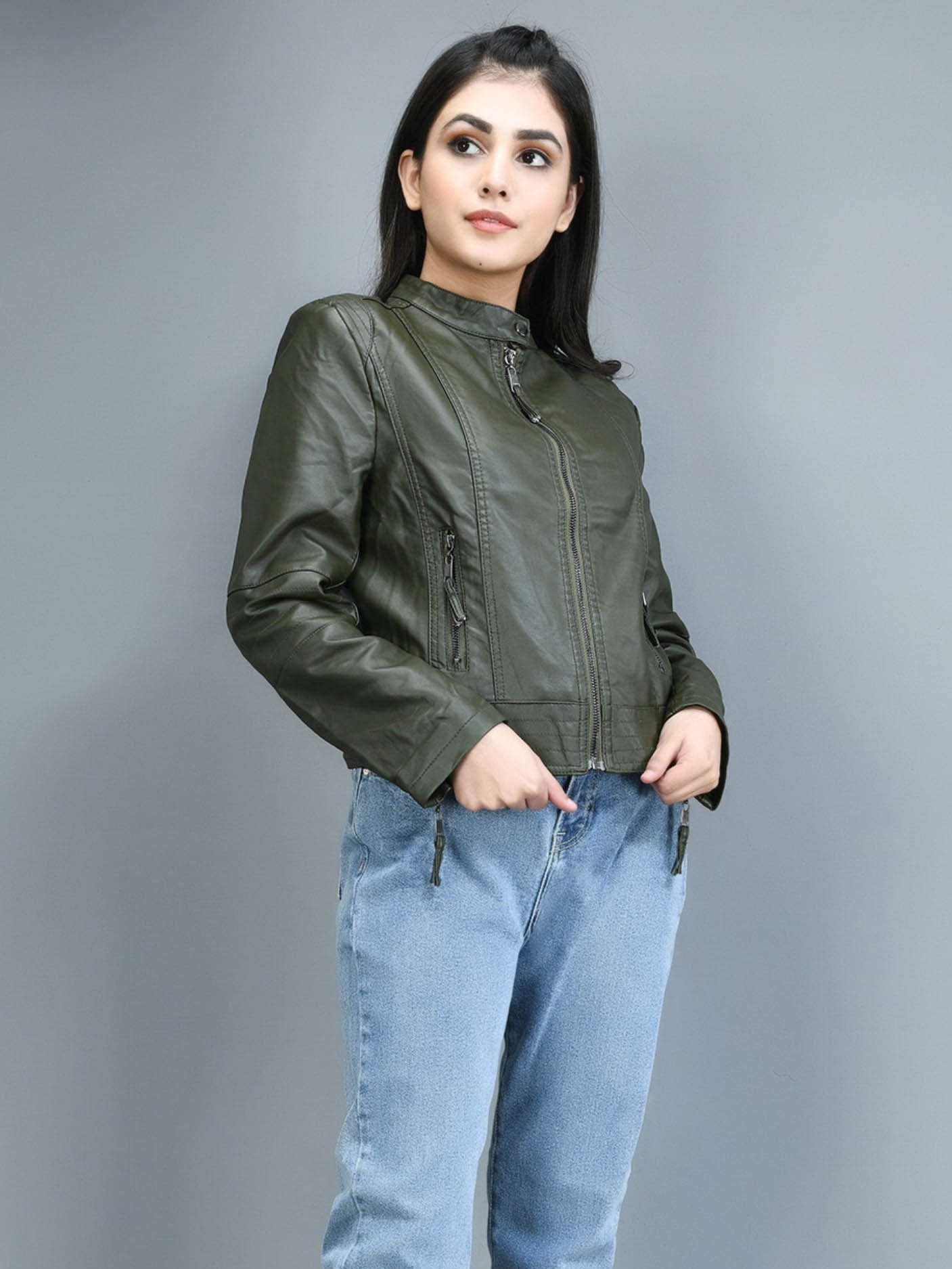 CLASSIC LEATHER JACKET - ARMY GREEN